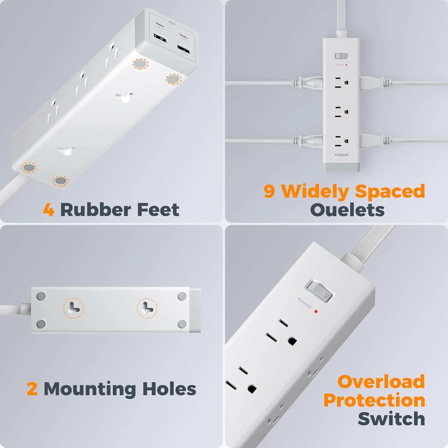 TESSAN 10 FT Surge Protector PD 20W PS09 - Image 9