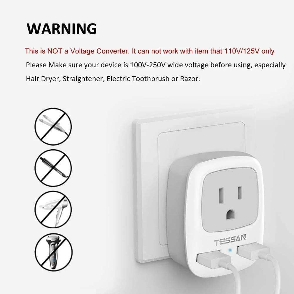 US To Brazil Travel Plug Adapter with 2 USB Ports(Type N Plug) - Image 4