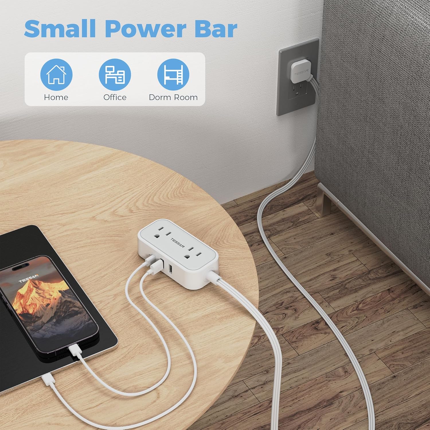 Tessan Flat Plug Power Strip 3 USB Ports 105 - Image 5