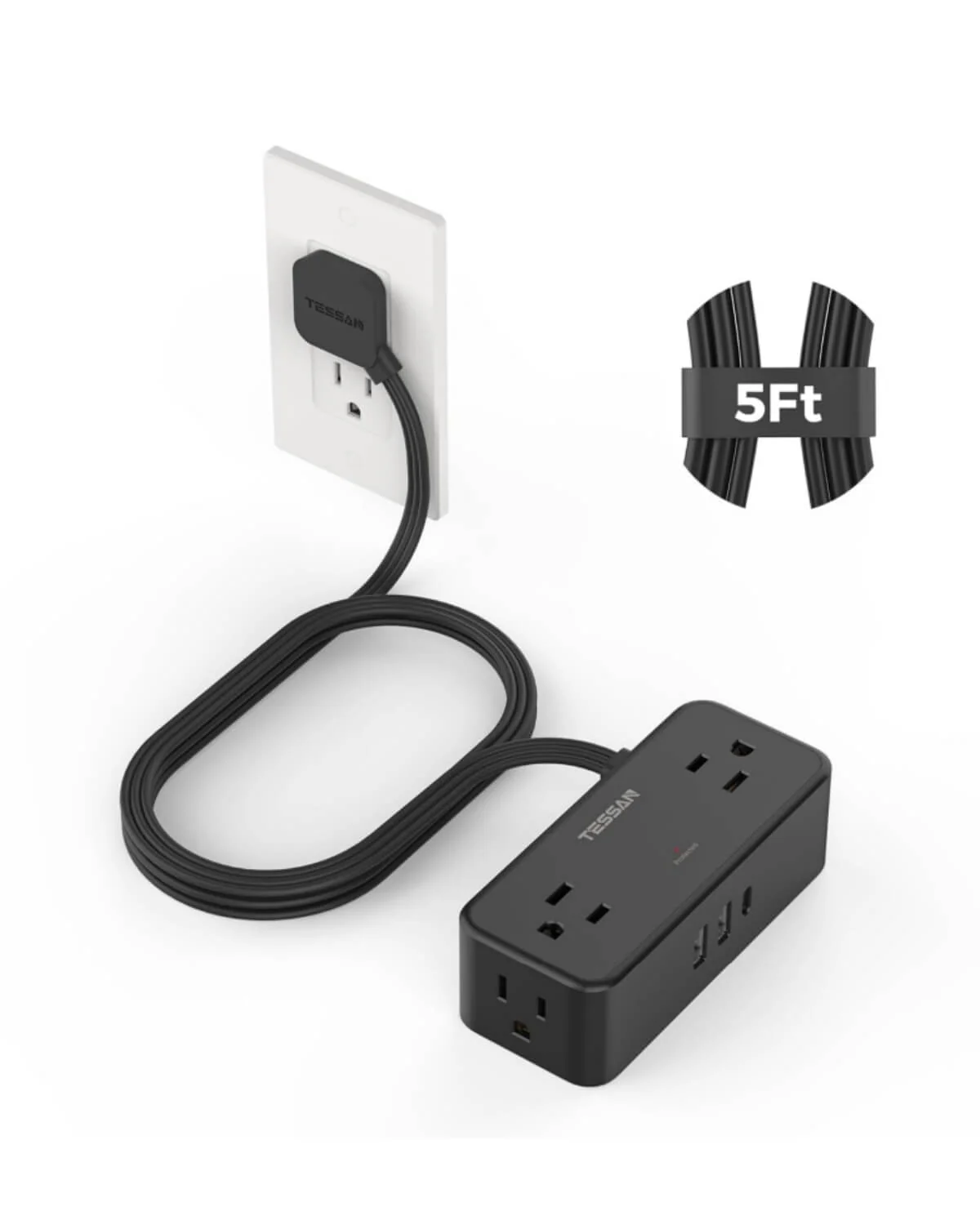 TESSAN Flat Plug Surge Protector Power Strip 1020 - Image 4