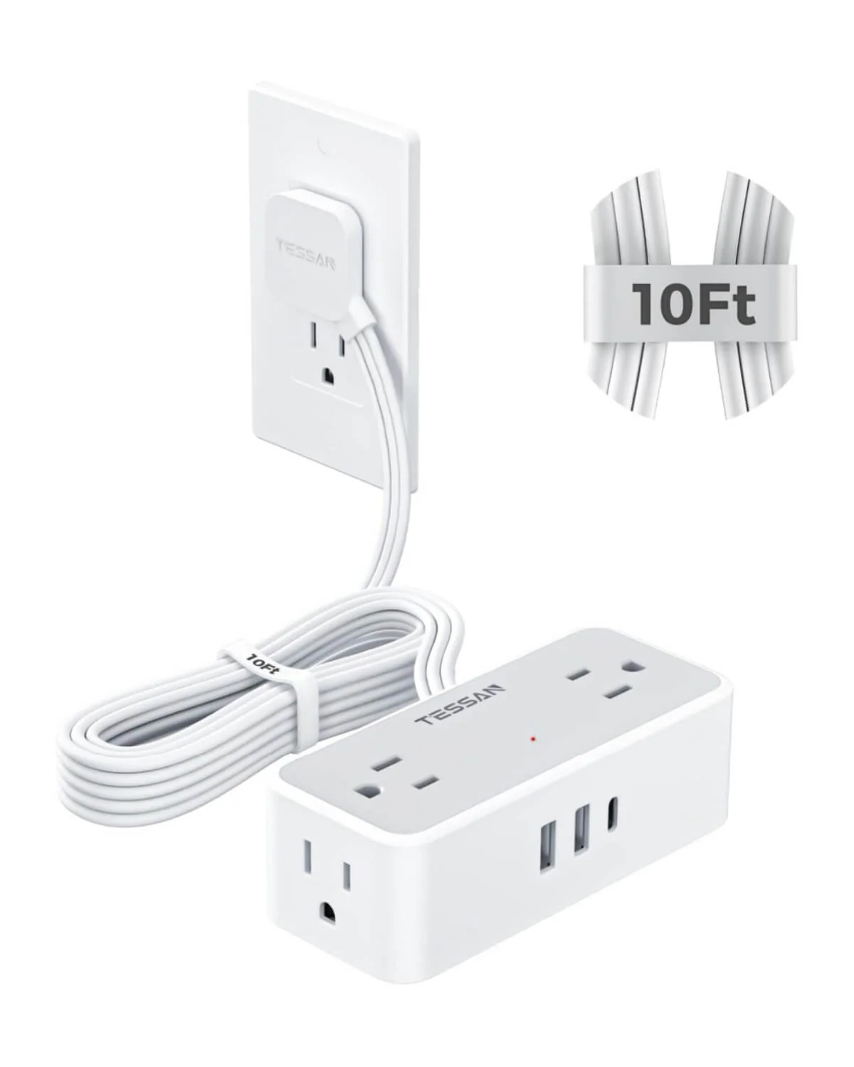 TESSAN Flat Plug Surge Protector Power Strip 1020 - Image 7