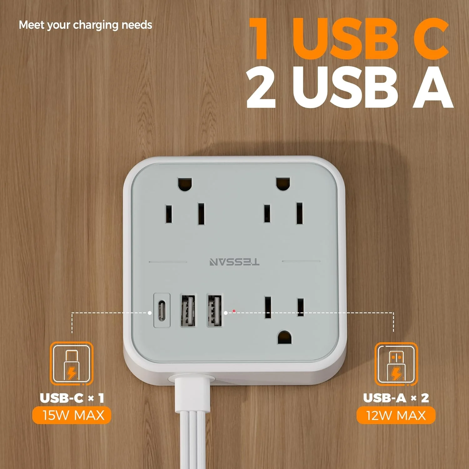 TESSAN 15W Flat Plug Surge Protector Power Strip 103 - Image 8