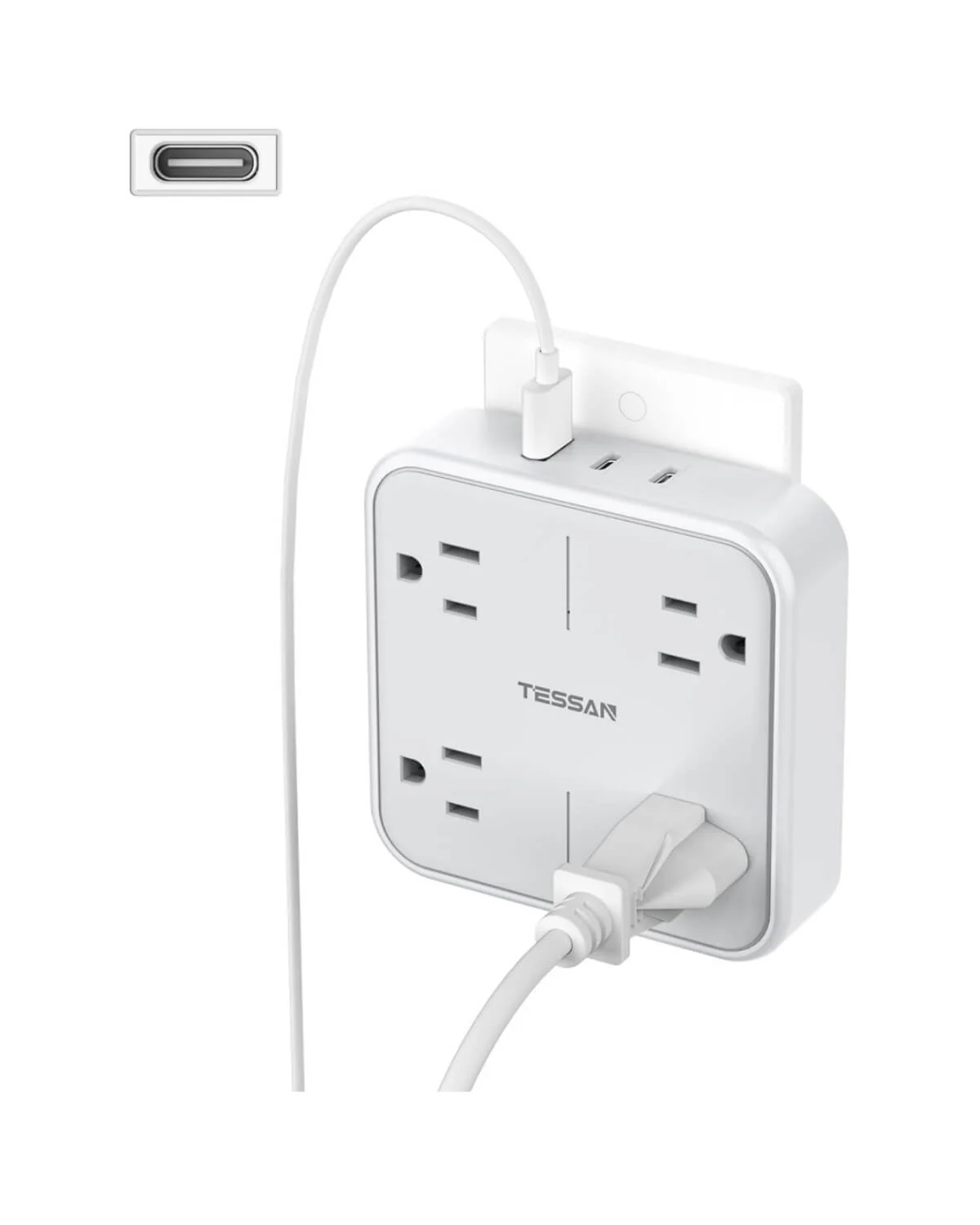 TESSAN Multi Plug USB Wall Charger with 4AC & 3 USB (1 USB C Port) - Image 8