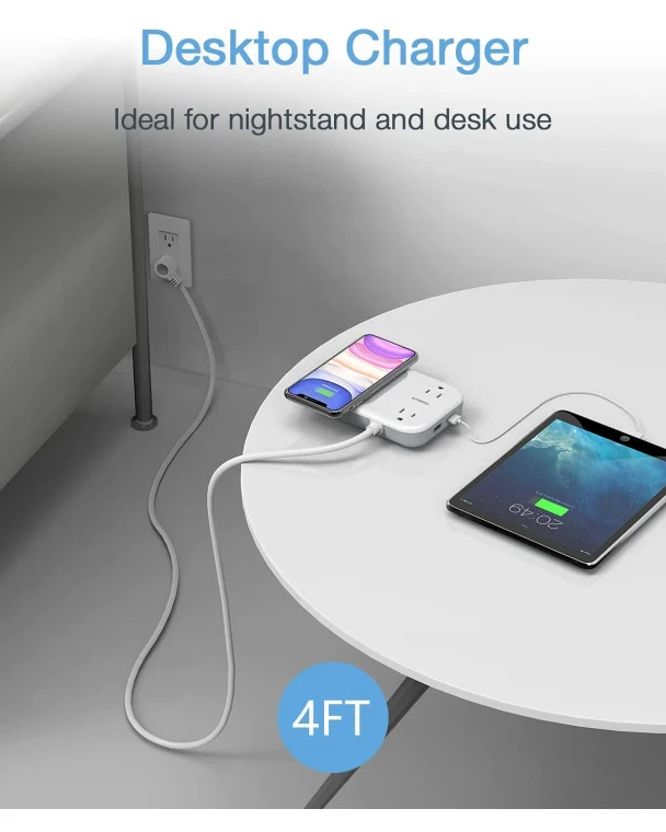 Wireless Charger Power Strip 4 FT Extension Cord With 2 Outlets 2 USB Ports - Image 6