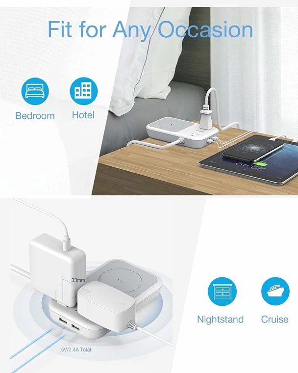 Wireless Charger Power Strip 4 FT Extension Cord With 2 Outlets 2 USB Ports - Image 7