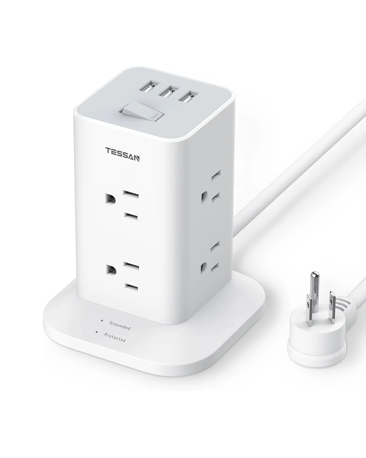 TESSAN Space-Saving Tower Strip With USB Ports, Surge Protection, Convenient ON/OFF Switch - Image 7