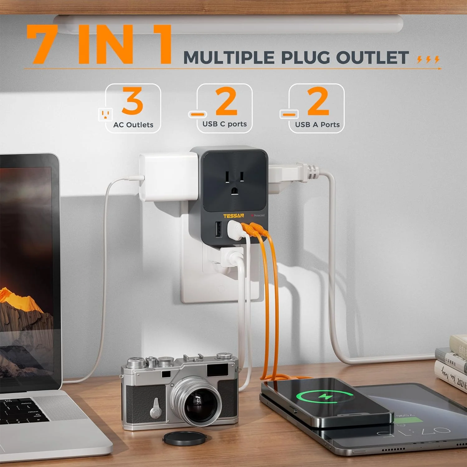 TESSAN Outlet Extender With USB Ports, Surge Protection, 30W Fast Charging - Image 6