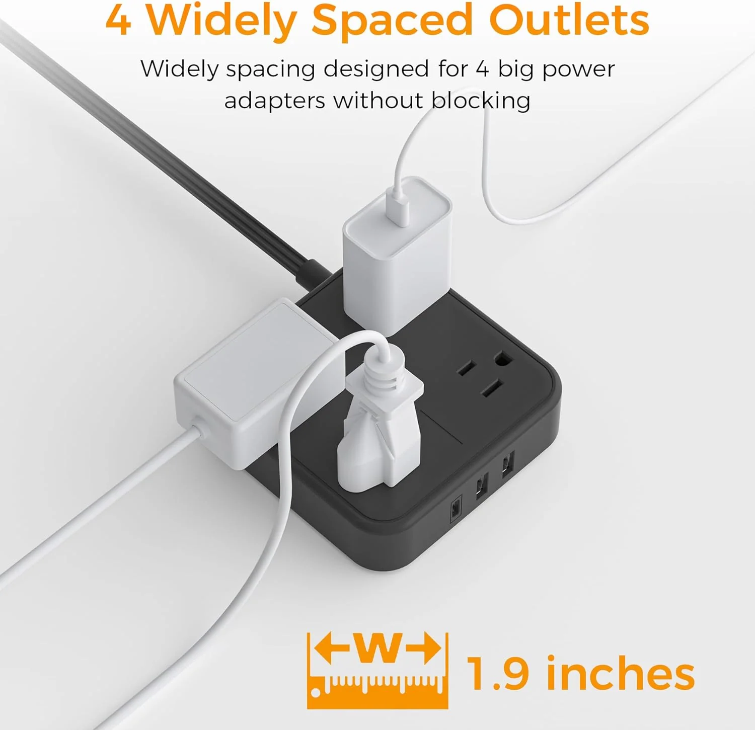 TESSAN 4 AC Outlets Surge Protector Extension Cord, Black Flat Plug Power Strip with 3 USB Ports (1 USB C) - Image 4