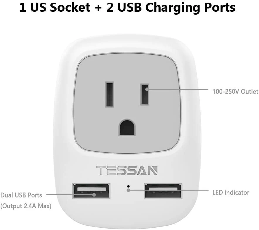 TESSAN International Power Adaptor 2 USB, European Travel Plug Adapter 3 Pack - Image 3