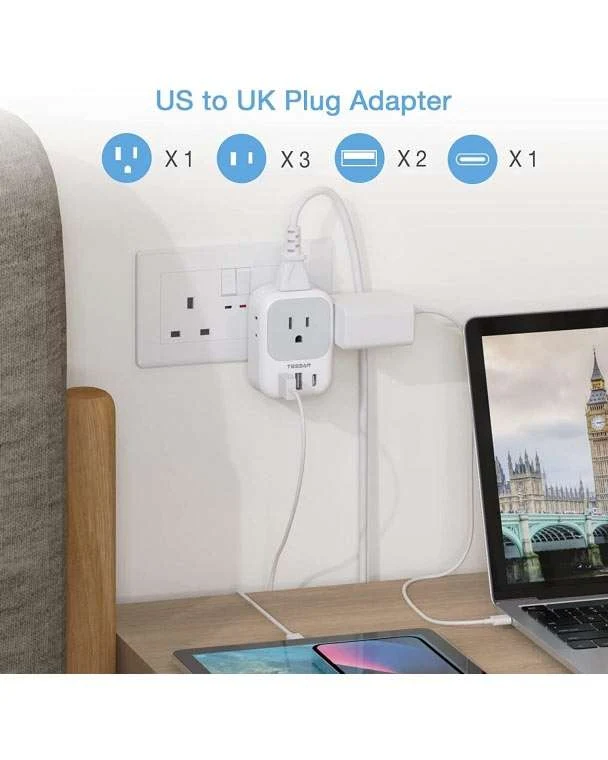 TESSAN US To UK/HK/Saudi Arabia Travel Adapter PD 15W - Image 3