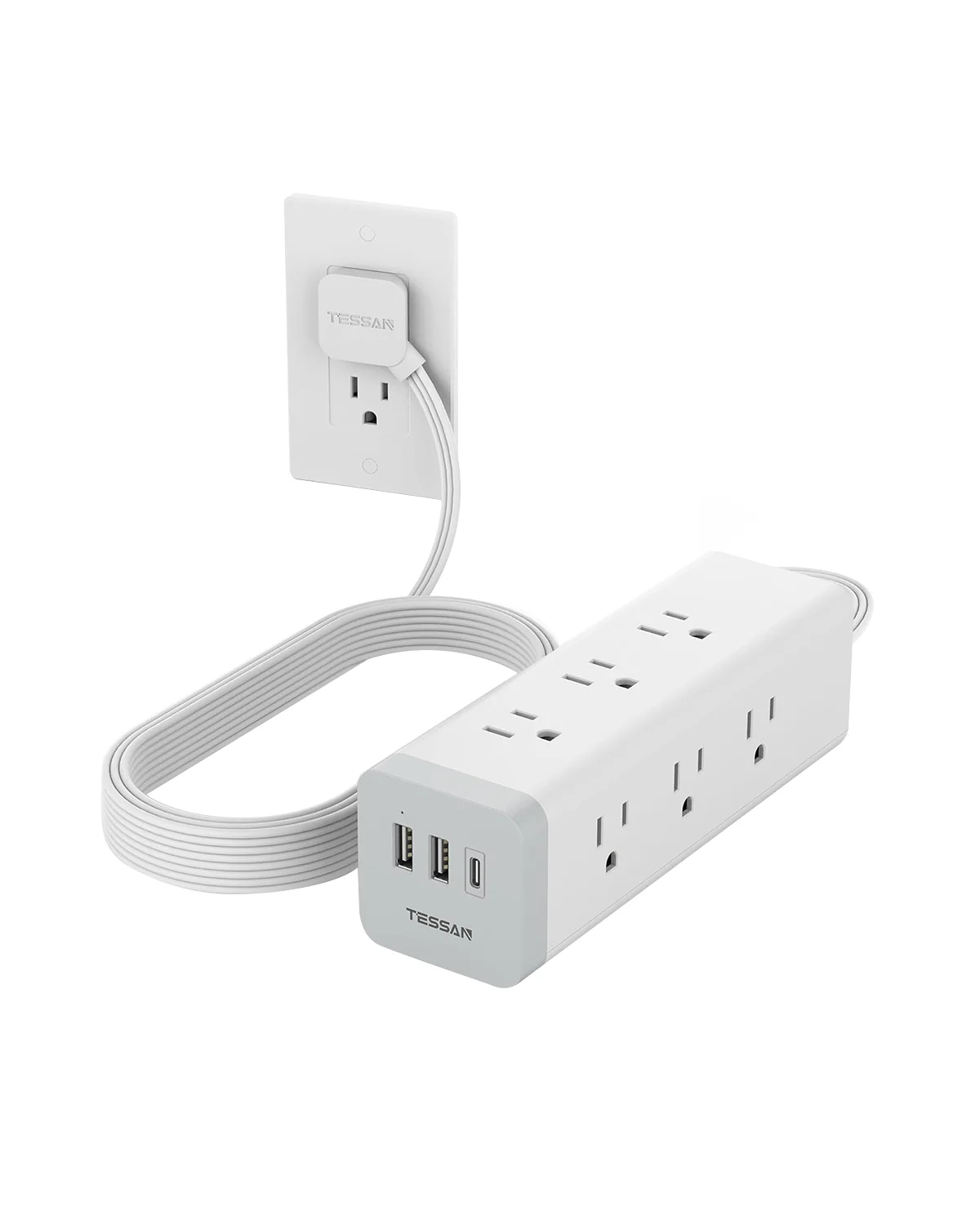 TESSAN Ultra Thin Flat Plug 6 FT Extension Cord with 9 Outlets 3 USB (1 USB C), Surge Protector Power Strip - Image 7