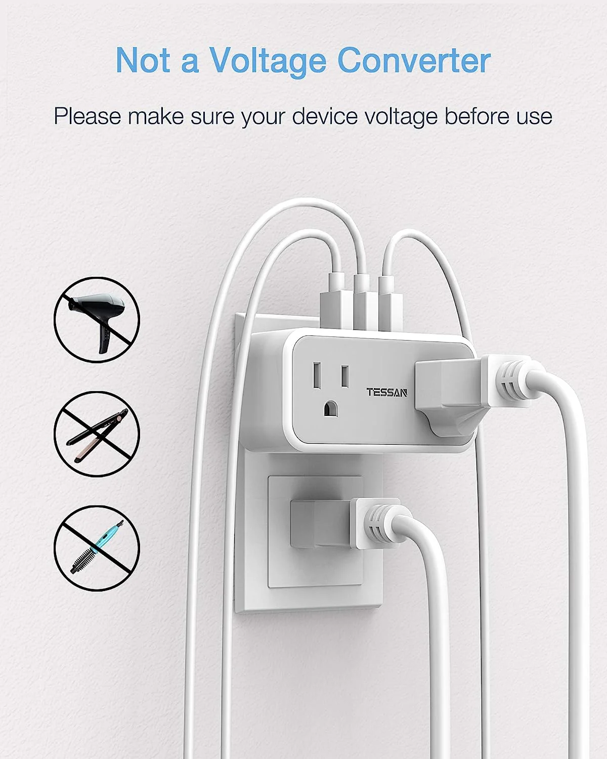 TESSAN US to Japan Plug Adapter with 2 3 Outlets USB Wall Charger - Image 7