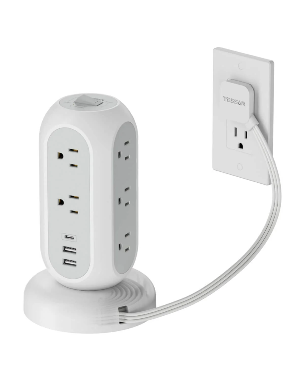 TESSAN Tower Power Strip Flat Plug 6FT with 11 Outlets 3 USB (1 USB C) - Image 10