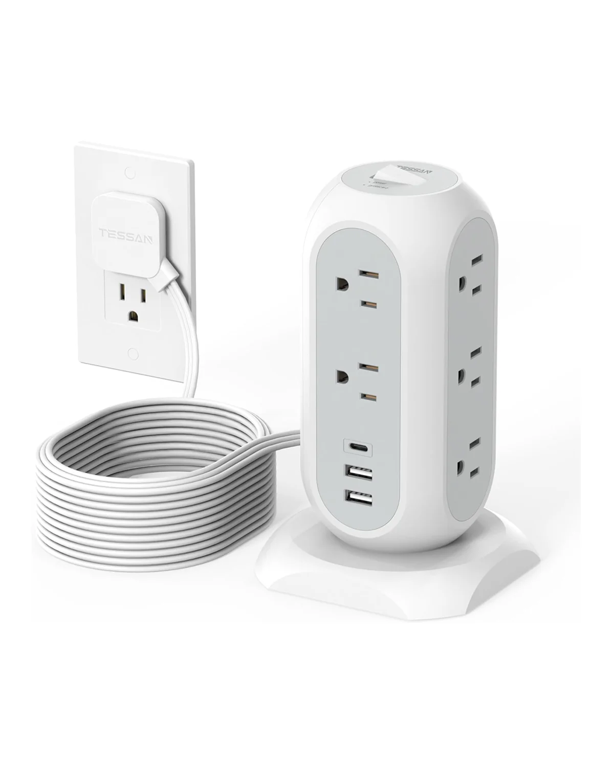 TESSAN Tower Power Strip Flat Plug 6FT with 11 Outlets 3 USB (1 USB C) - Image 8