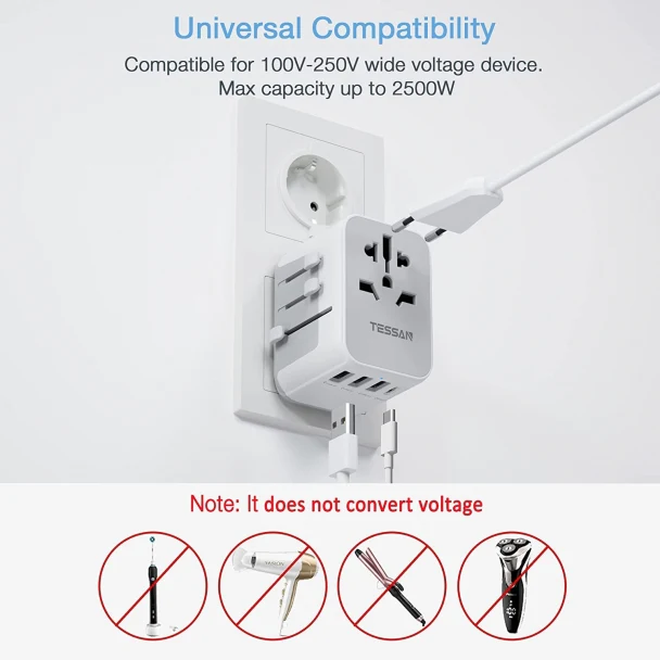 TESSAN International Travel Plug Adaptor with 4 USB Ports PD 17W - Image 6